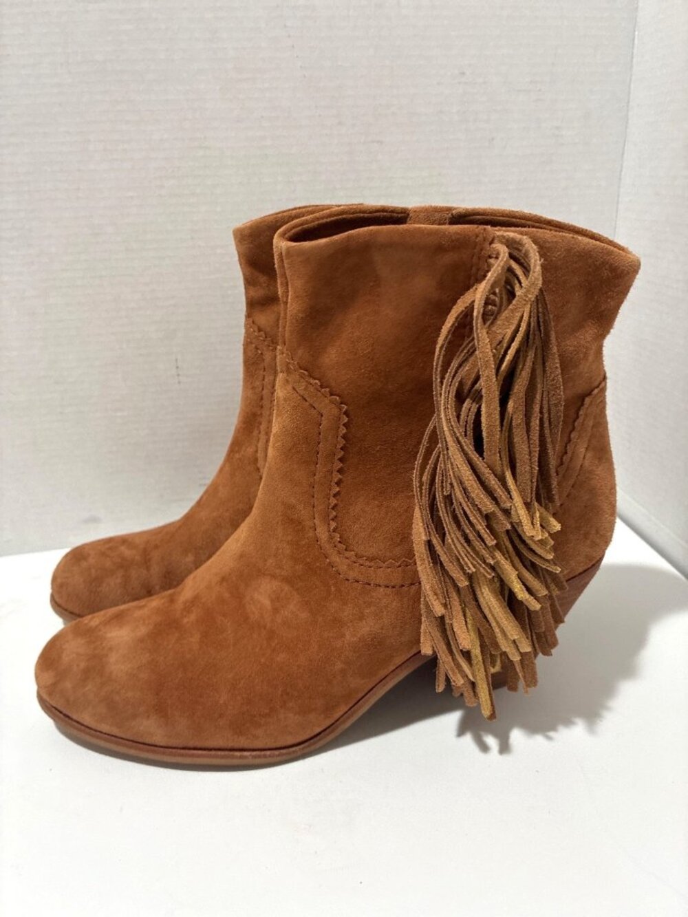 Sam Edelman Louie suede Brown ankle bootie western-style fringes size 9.5